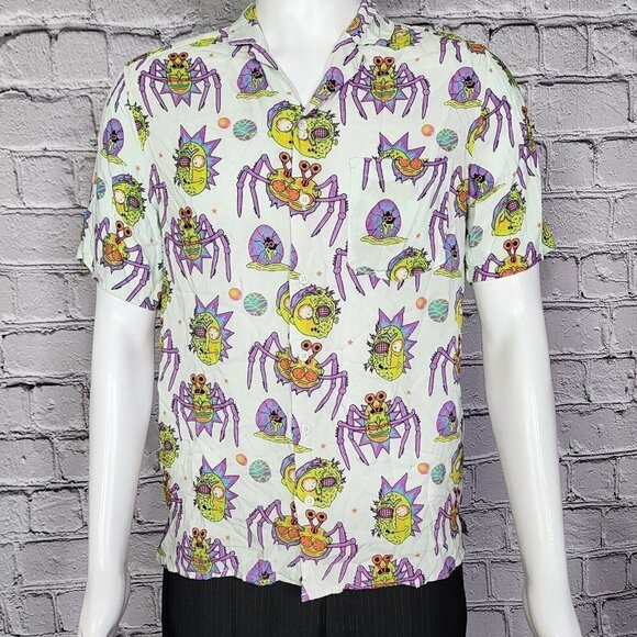 Cartoon Network Men’s Rick and Morty Zombie Shirt Button Down Short Sleeve Small - Picture 1 of 11